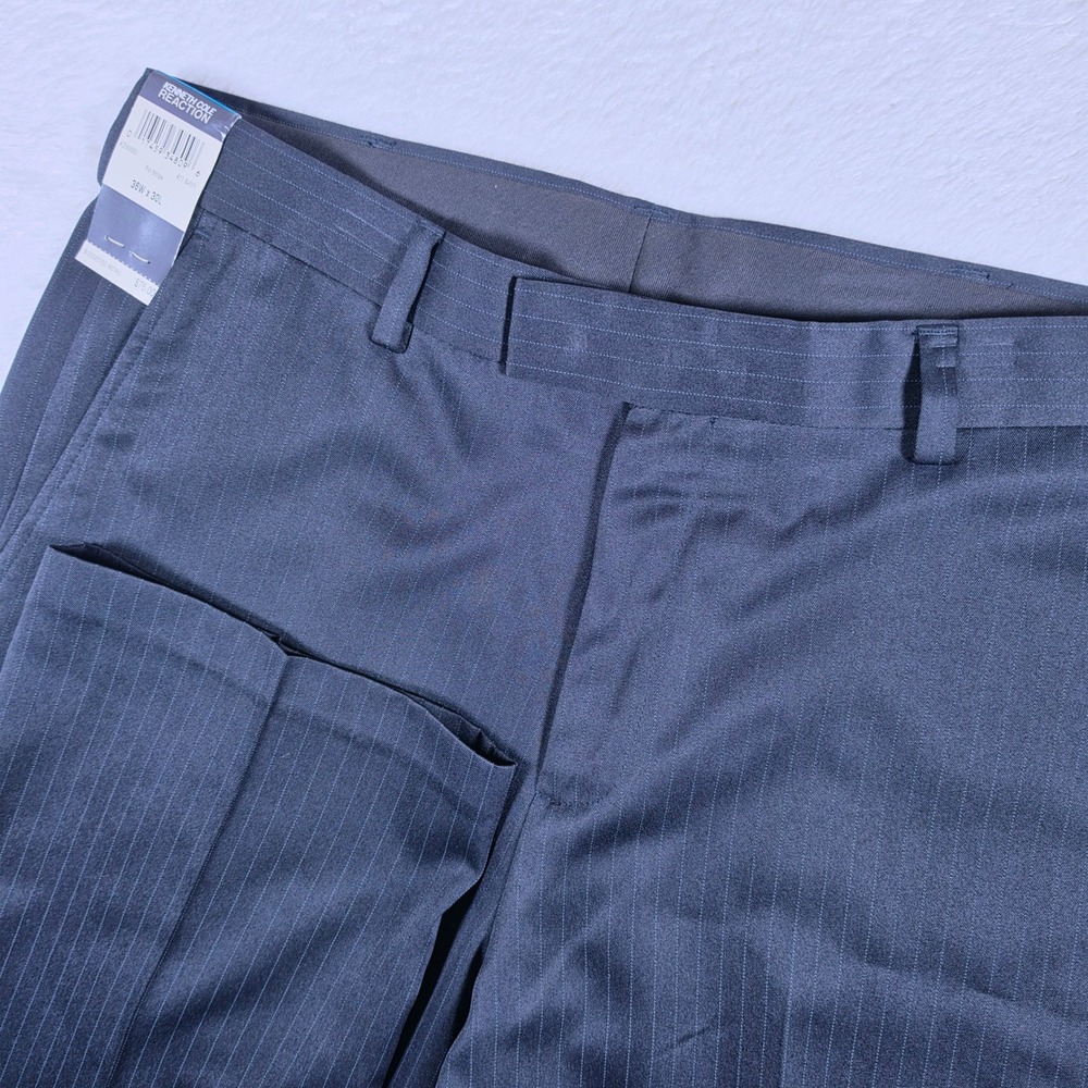 NEW Kenneth Cole Reaction Pin Stripe Mens 36/30 Navy Blue KD50052 Dress Pants